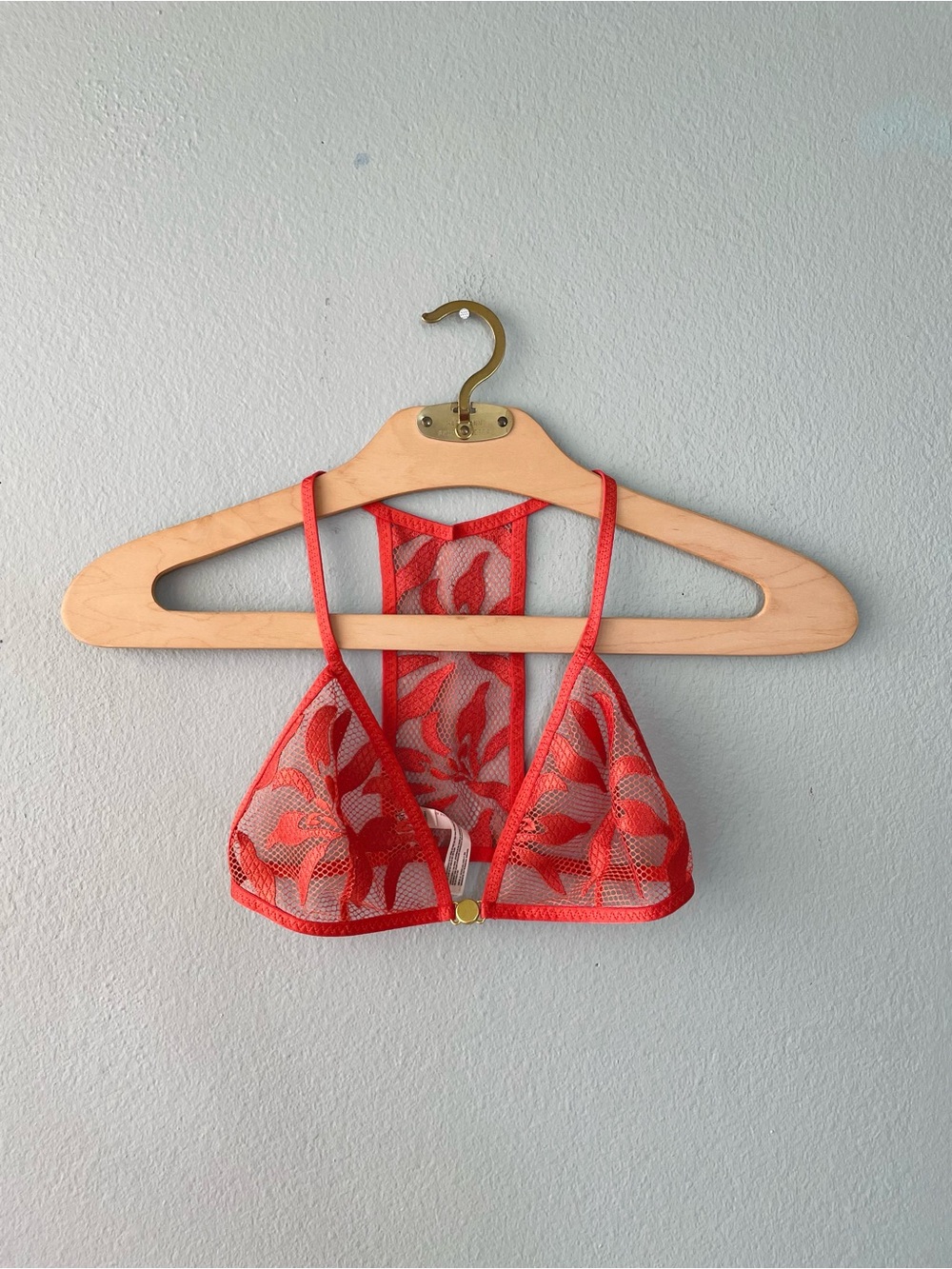 Free People | Orange Mesh Lace Floral See-Through Triangle Racerback Bralette